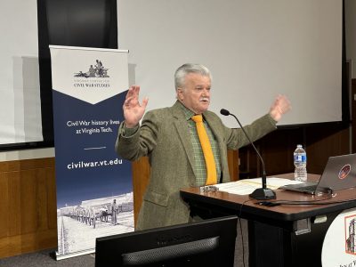 William C. "Jack" Davis speaking at Civil War Weekend in 2024.
